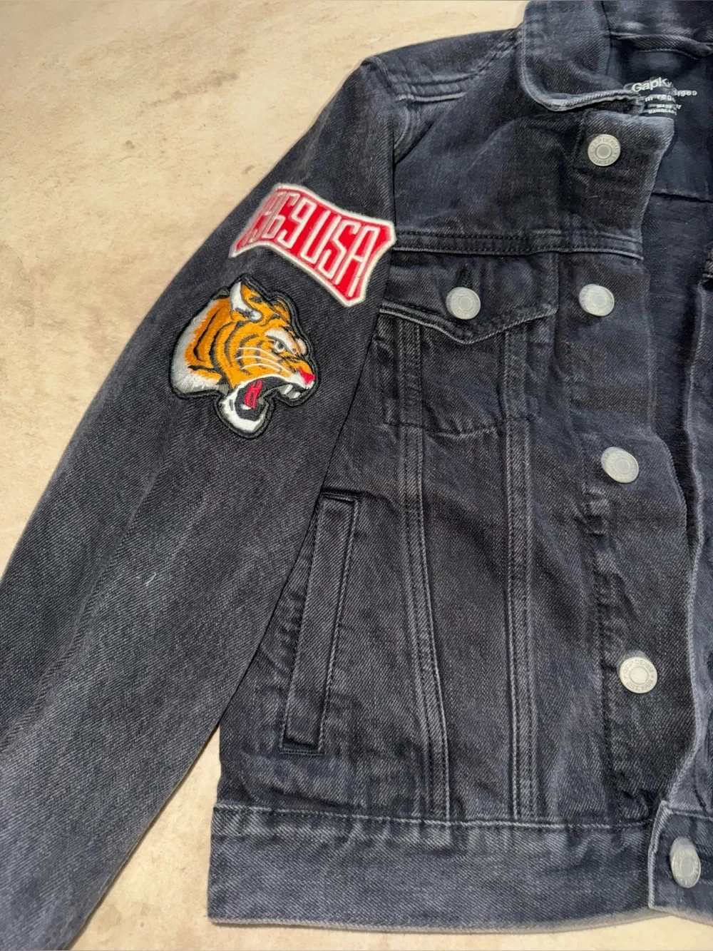 GAP Kids Black Denim Jacket with Patch Details
